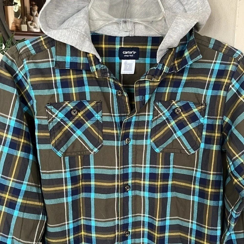 Brand New Carter’s Plaid Button Down Shirt Hooded Casual Cotton